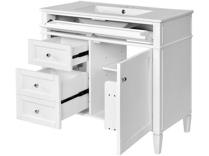 Bathroom Vanity With Mirror Cabinet, Single Sink With 2 Soft Closing Doors And 4 Drawers