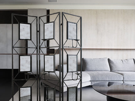 Room Photo Frames Screen Divider Screens, 3 Panel Decorative Screen With Photo Frames, Antique Mirror, Candle Stick - Black