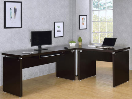 Floating - Top Computer Desk With Pullout Keyboard Shelf - Brown