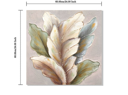 Botanical Leaf Wall Art, Textured Canvas Painting With Accents, Framed Decor For Living Room (Set of 2) - Green Leaf