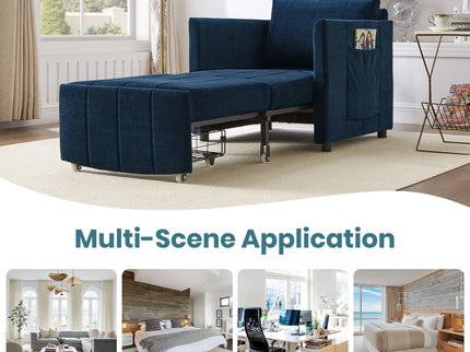 Upholstered Convertible Sleeper Sofa With 5 Position Backrest, Side Pockets, Storage