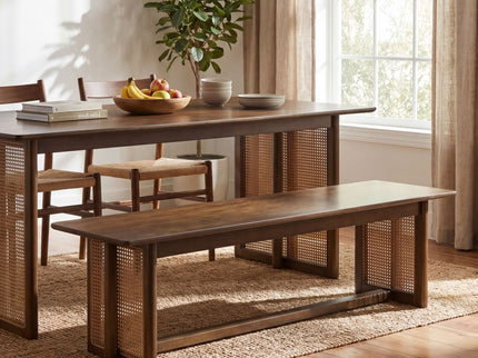 Dining Bench With Rattan Weave