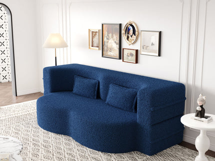 Modern Floor Sofa, With 2 Pillows, Convertible Teddy Fabric Foam Filled Bed