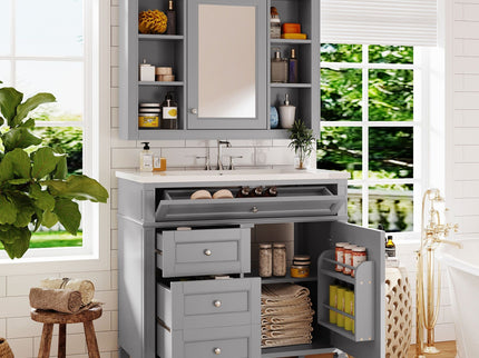 Bathroom Vanity With Mirror Cabinet, Storage Cabinet With 2 Soft Closing Doors And 4 Drawers, Undermount Sink