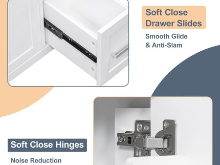 Modern Bathroom Vanity With Sink, Flip Drawer & 2 Drawers, Soft Close Hinges, Adjustable Shelf