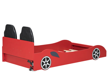 Race Car Shaped Platform Bed With LED And Upholstered Backrest In