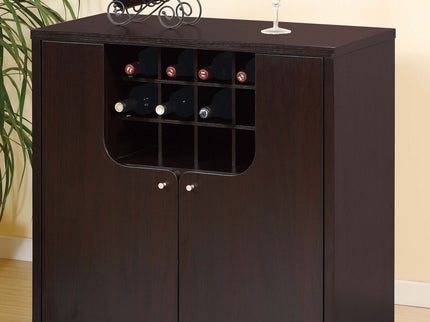 Wine Cabinet With Two Doors Removeable Wine Bottle Rack Metal Wine Glass Racks Four Shelves - Red Cocoa