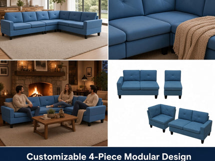 Modular L - Shaped Sectional Sofa 6 Seater 4 Piece Couch With Chaise