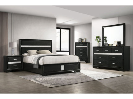 Modern Bedroom Set With Upholstered Headboard And Textured Storage