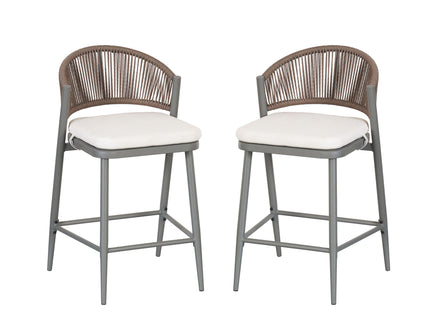 Outdoor 26" Counter Height Metal Frame Counter Stools With Scallop Shaped Backrest & Water Resistant Cushions