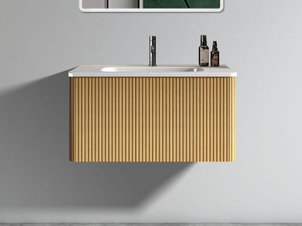 Etna - Striped Bathroom Vanity With Ceramic Sink, Wall Mounted Floating Bathroom Vanity For Modern Bathroom