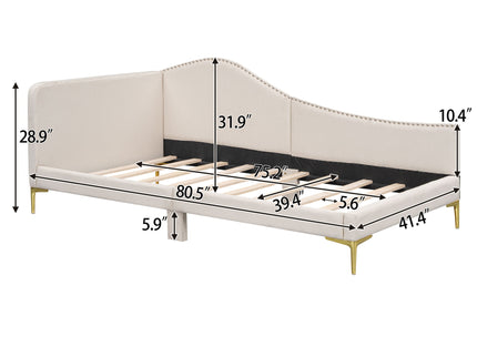 Upholstered Daybed With Headboard And Armrest, Support Legs