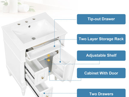 Freestanding Bathroom Vanity With Sink, Adjustable Shelf & Flip Drawer
