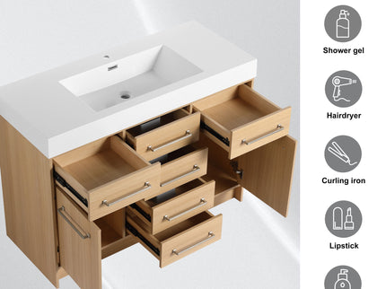Freestanding Bathroom Vanity With Resin Sink, Soft-Closing Doors And Drawers