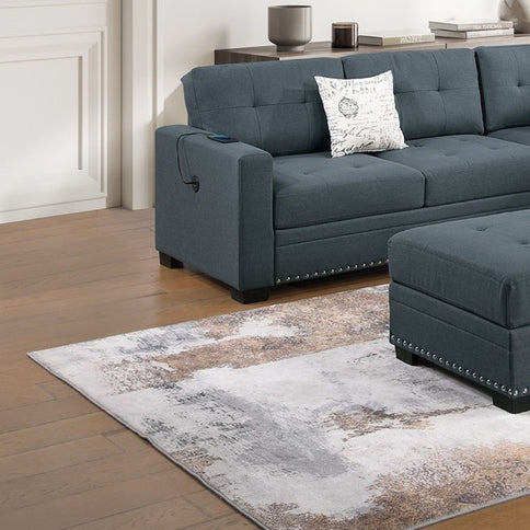 Casual Simple Tufted Sectional 4 Piece Set With USB Loveseat