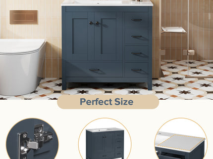 Bathroom Vanity With Sink Combo, 2 Soft Close Doors And 5 Drawers