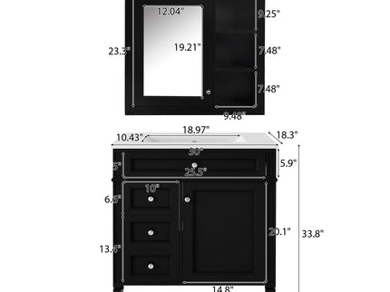 Bathroom Vanity With Medicine Cabinet, Royal Mirror Cabinet, Modern Bathroom Storage Cabinet With 2 Soft Closing Doors And 4 Drawers