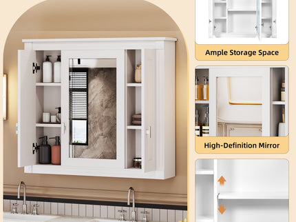 Wall Mounted Bathroom Cabinet With Mirror And 5 Shelves, Rectangular Design