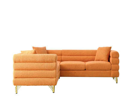 Oversized L - Shaped Corner Sofa, 5 Seater Sectional With 3 Cushions, Living Room Furniture - Orange