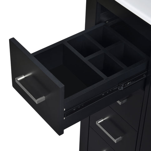 Ceramic Sink Combo, Freestanding Vanity Set With 3 Drawers & Soft Closing Doors