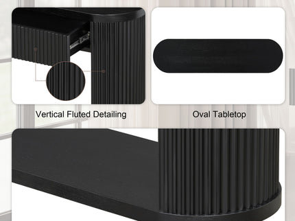 Oval Fluted Console Table With 2 Drawers And Bottom Shelf