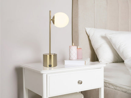 Ethereal - Modern Small Table Lamp, Desk Lamp Fixture With Globe Shade - Gold / White