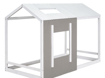Twin Size House Platform Bed With Roof And Window - Natural / White