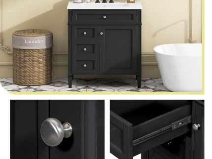 Bathroom Vanity With Top Sink, Storage Cabinet With 2 Drawers, Tip Out Drawer