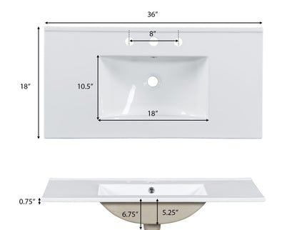 Modern Bathroom Vanity With Ceramic Sink, Soft Close Doors, Adjustable Shelves