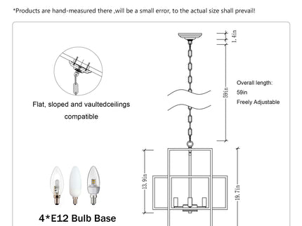 4 Light Metal Lantern Tiered Pendant Hanging Light Fixtures, Industrial Farmhouse Adjustable Height Chandeliers For Dining Room Hallway Foyer Entryway (E12 Bulbs Not Included)