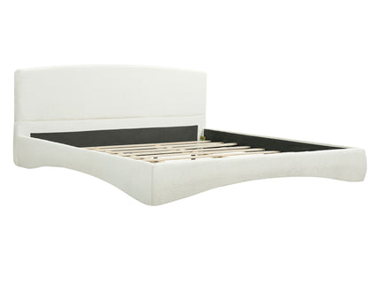 King Curved Upholstered Bed With Smart Ambient Lighting - Cream