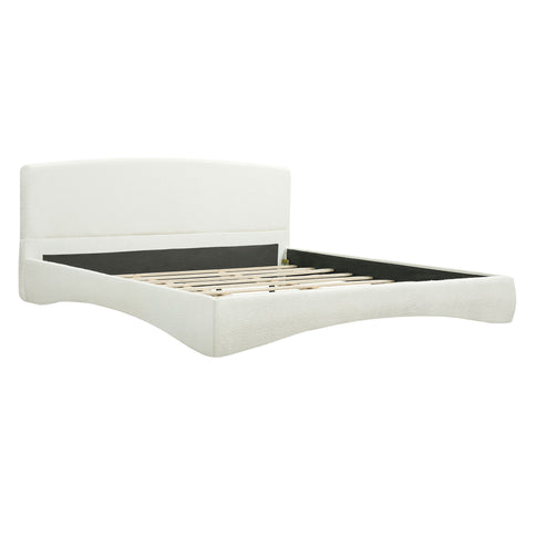 King Curved Upholstered Bed With Smart Ambient Lighting - Cream