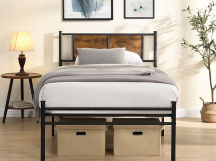 ModerMetal Bedframe With Wood Panel Headboard