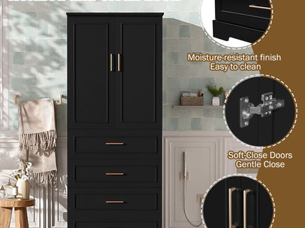 Freestanding Bathroom Cabinet With 3 Drawers, Adjustable Shelf, Soft Close Doors