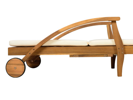 Versatile Chaise Lounge With Wheels Acacia Wood Recliner For Patio - Cream