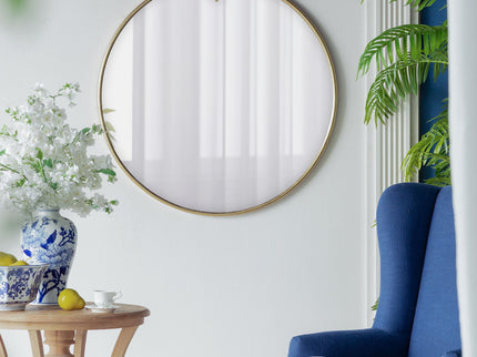 Large Round Wall Mirror With Metal Frame, Circle Accent Mirror For Living Room Bedroom Entryway - Gold