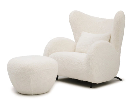 Wingback Armchair & Ottoman Combo For Living Room - White