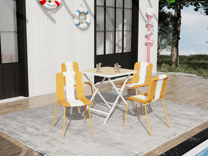 4 Piece Set Of Modern Striped Single Chairs With Folding Square Table