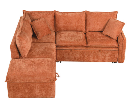 Convertible Sofa Bed Sectional Sofa Sleeper L-Shaped Sofa With A Storage Ottoman, Two Pillows, Two Power Sockets And Two USB Ports For Living Room