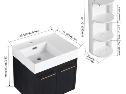 Modern Wall Mounted Bathroom Vanity With Thick Edge Resin Sink And Storage Rack