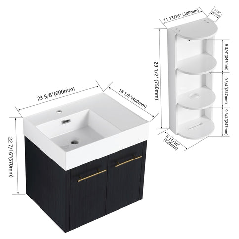 Modern Wall Mounted Bathroom Vanity With Thick Edge Resin Sink And Storage Rack