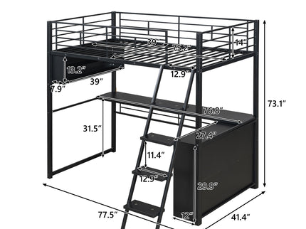 Loft Bed With LED Desk And 4 Storage Shelves