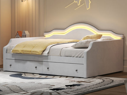 Upholstered Daybed With LED Lights And 2 Drawersme