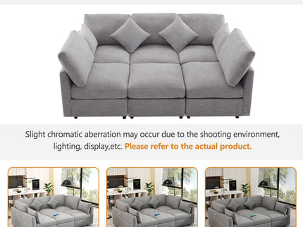 Sectional Sofa Modular U-Shaped With Ottoman & USB Ports