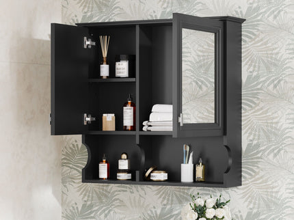 Wall Mounted Mirror Medicine Cabinet, Bathroom Storage With Doors And Open Shelves