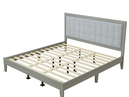 Mid Century Modern Platform Bed With Upholstered Headboard