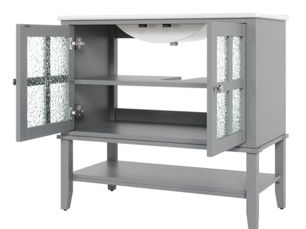 Bathroom Vanity With Ceramic Sink, Adjustable & Open Shelf