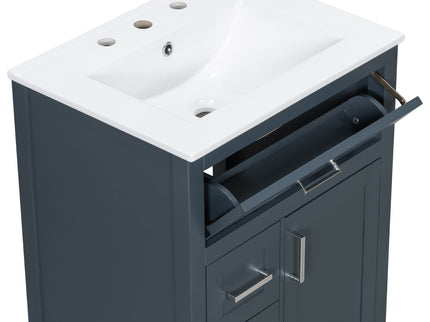 Modern Bathroom Vanity With Sink, Flip Drawer & 2 Drawers, Soft Close Hinges, Adjustable Shelf