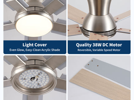 Low Profile Flush Mount Intergrated LED Ceiling Fan With Light And Reversible Quiet Motor