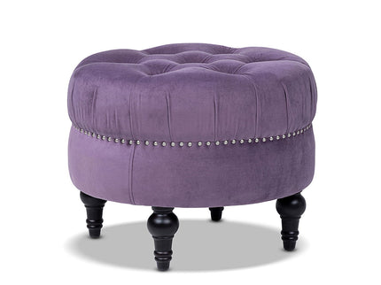 Dawn - Tufted Round Ottoman Nailhead Accents - Purple